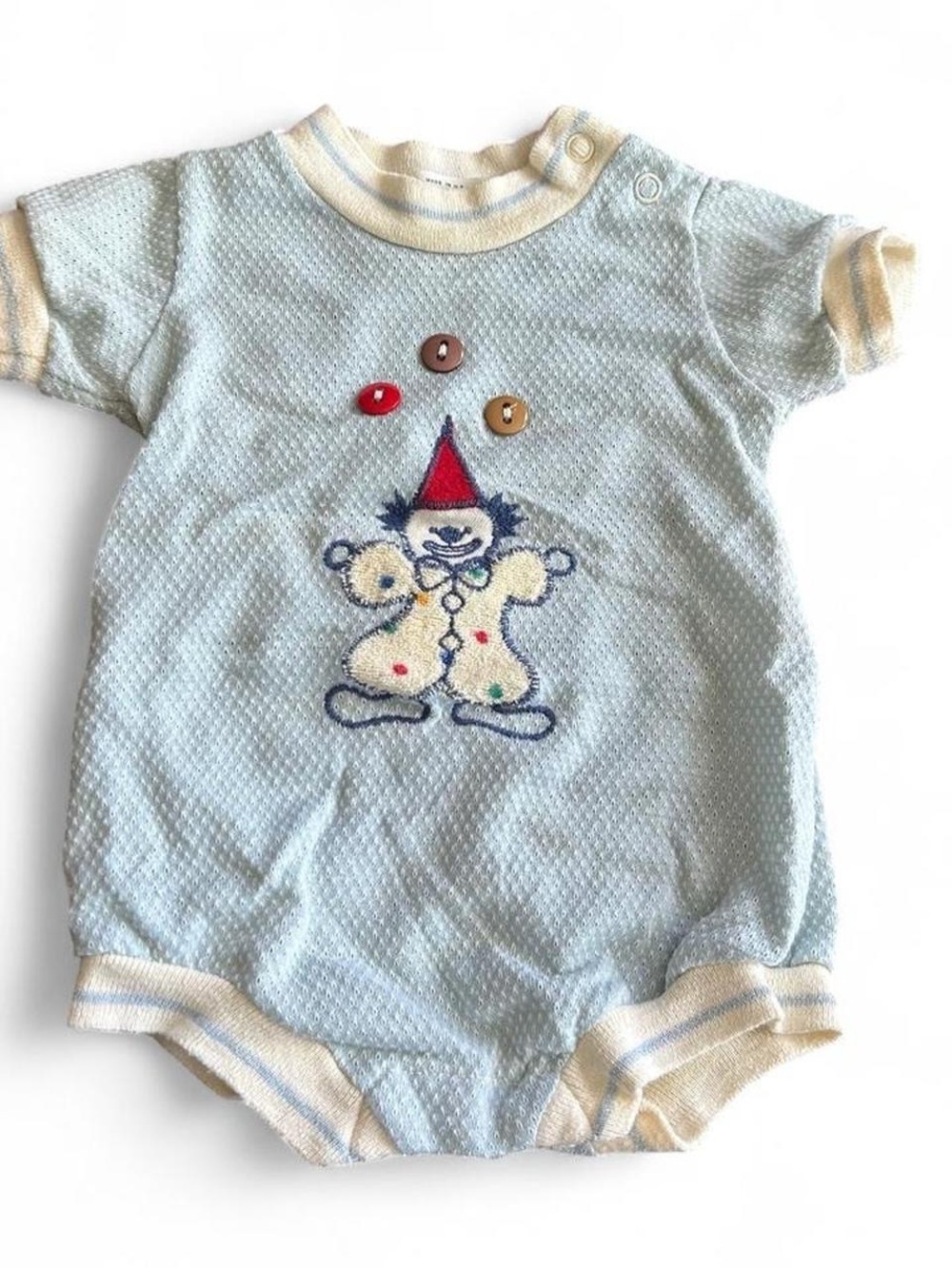 Vintage Kids Health-tex Stantogs Blue & White Clown One Piece 6 Months